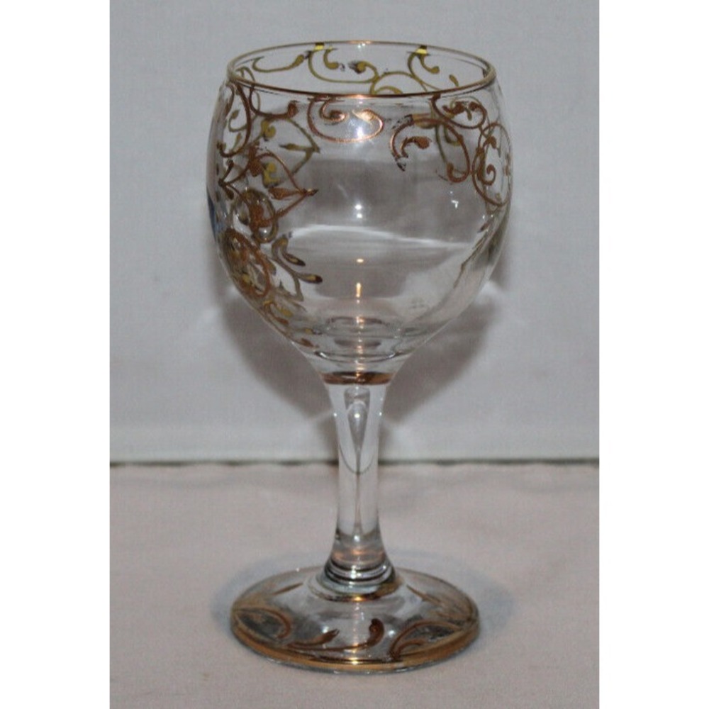antique Naser al-Din Shah Qajar of Persia stemmed wine glass clear w/ gold trim - Picture 5 of 10